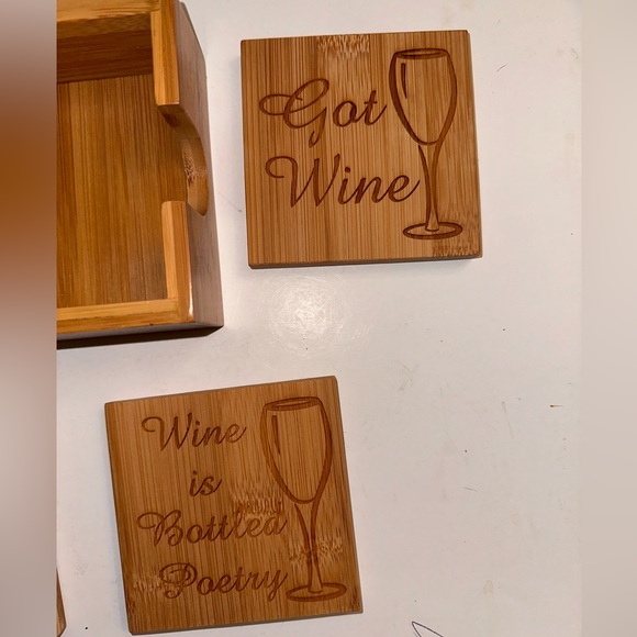 Hand Made Wodden Engraved Wine Coasters - Set of 4 - Picture 3 of 4